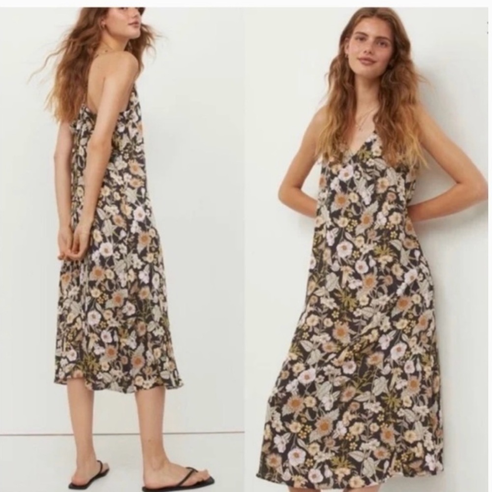 H&M V Neck Floral Midi Dress Boho Strappy Back M